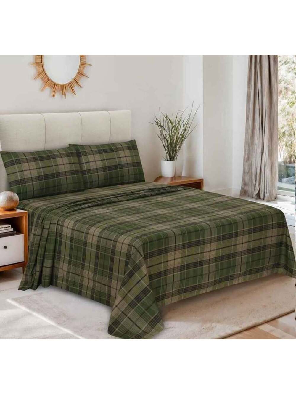 Flannel Bed Sheets Queen 100% Cotton Double Brushed Deep Pockets 16" plaid